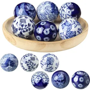 Vesici 6 Pcs Blue and White Porcelain Balls Chinoiserie Decor Decorative Ball for Bowl Centerpiece Tray Basket China Ceramic Orbs Gift for Vases Table Dining Spring Wedding Party Decoration(Pattern 2)