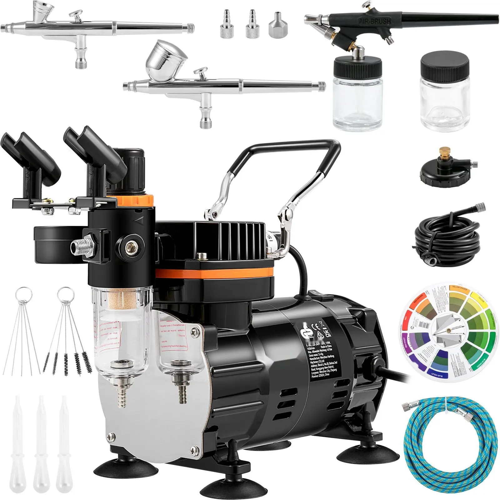 Airbrush Kit For Professionals: Dual-Action Gravity-Feed Airbrushes With Compressor, Complete Airbrushing System For Nail Art, Cake And Cookie Decorating, Tattoo And Cosmetic Craft Projects