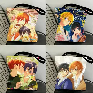 S-Sasaki and MiyanoS Storage Bags Canvas Double-Sided Print Black and White Tote Bag Large Capacity Shoulder Students Festive Fashion Eco Outdoor Picnic Travel High Quality Shopping Handbag Machine Washable