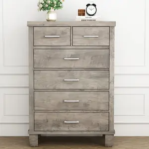 4 "Storage Design Furniture 6-Drawer Wood Dresser, 45-Inch Tall Gray Bedroom Chest with Metal Handles, Anti-Tip Safety, Smooth-Glide Drawers, Freestanding Cabinet for Closet, Entryway"