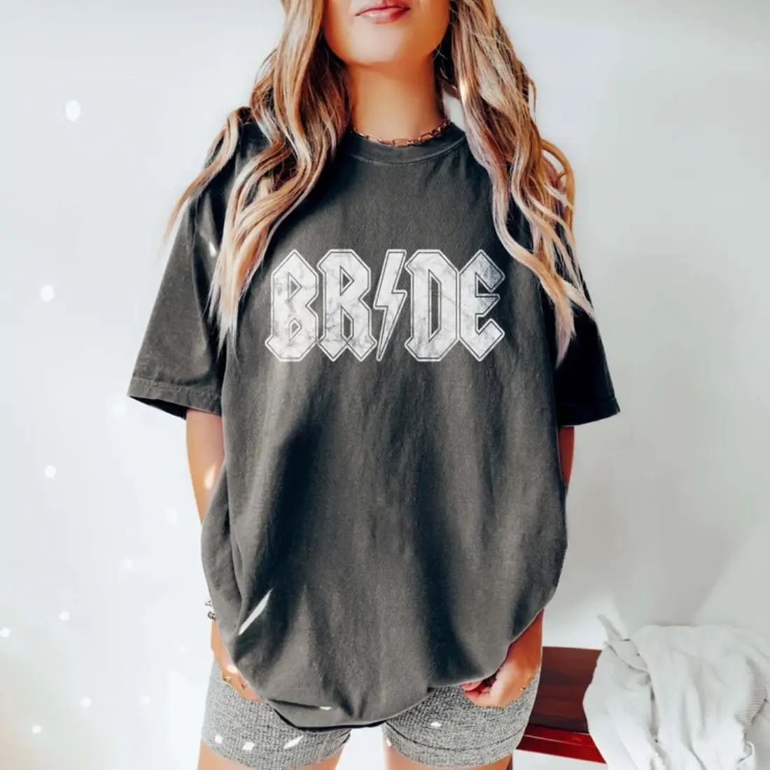 Distressed Bride Shirt - Black Cotton T-Shirt with Distressed Design and Bold Text - Edgy Bride Shirt for Womenswear, Bachelorette, and Goth Brides
