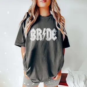 Distressed Bride Shirt - Black Cotton T-Shirt with Distressed Design and Bold Text - Edgy Bride Shirt for Womenswear, Bachelorette, and Goth Brides
