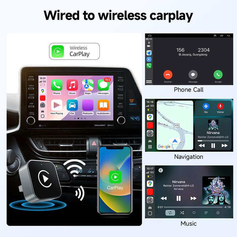 2-in-1 Wireless CarPlay & Android Auto Adapter, Plug & Play CarPlay Dongle Converts Wired to Wireless, Fast Auto-Connect, No Delay, Compact Design for iPhone & Android with USB/USB-C Port(Black)
