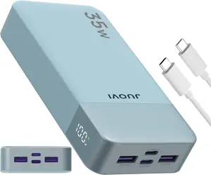 JUOVI Portable Power Bank 20000mAh, 35W with Fast Charging, LED Display for iPhone 16, 15, 14, Galaxy,Tablet, and Switch - Black Smartphone Cable Compact Usb