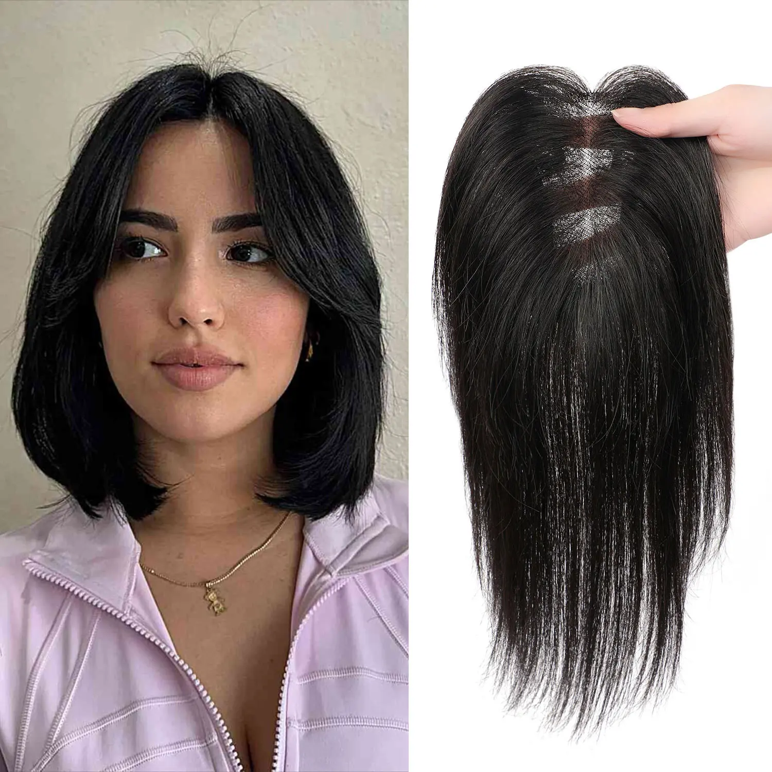 VASILIA 10" Crown Hair Topper for Women, 100% Real Human Hair, Natural Straight Volume Booster for Thinning with 4.7x5.0" Mono Base, Natural Looking Hair, Female
