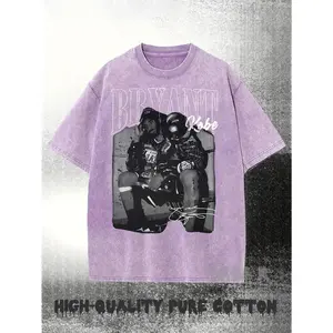 Men's Streetwear Washed Cotton T-Shirt with Letter Print, Soft Breathable Vintage Tee, Comfort Fit Round Neck for Daily Basketball Gift Summer Top Aesthetic Baggy