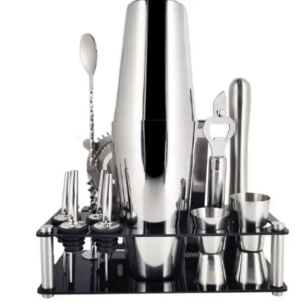 13-Piece Vintage Stainless Steel Cocktail Bar Set - Professional Portable Mixologist Kit with 1x Boston Shaker, Muddler, Jigger, 4x Speed Spouts, Ice Tongs, Bar Spoon, Bottle Opener & Utensils, Ideal Holiday Gift for Enthusiasts