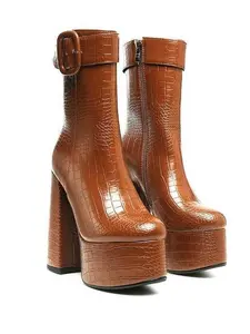 Bumpy Croc High Block Heeled Chunky Ankle Boots Women Classic Girl Footwear
