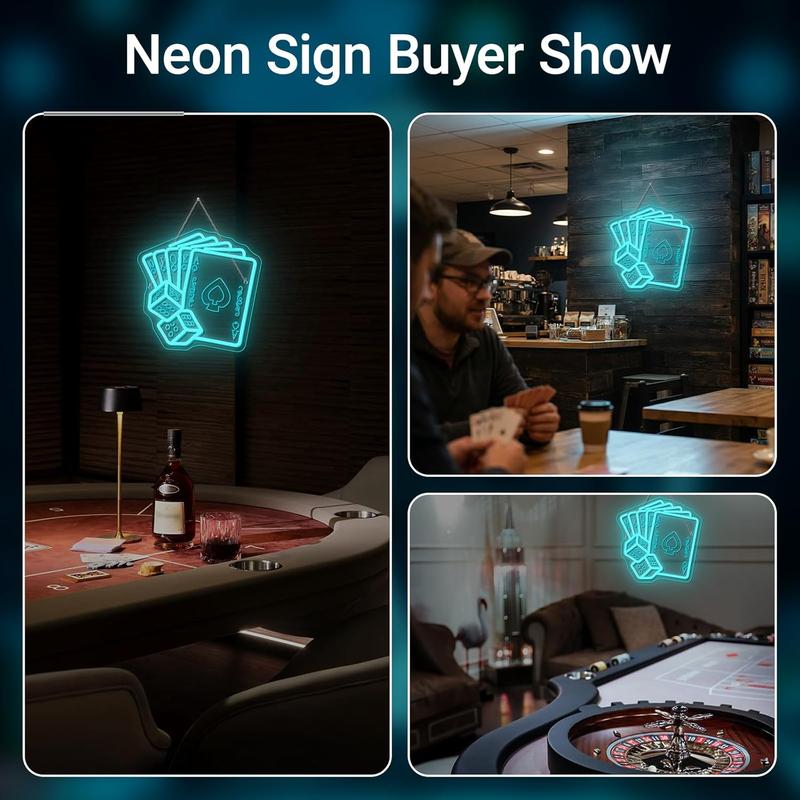 Blue Poker Neon Signs Dice Neon Signs Wall Decor Straight Flush LED Light for Bedrooms Bar Clubs Casinos Hotels Game Room Man Cave Party Decorations