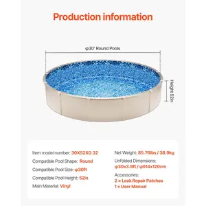 VEVOR Pool Liner, 30ft Round Pool Liner, Uinbead Style, Durable Vinyl Pool Liner, Standard Gauge, 52in Wall Height, Pool Liner Replacement for Steel Sided Above-Ground Swimming Pools
