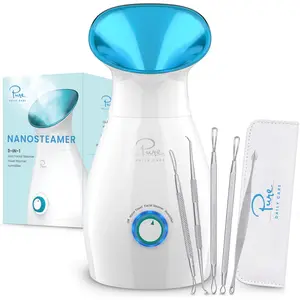 NanoSteamer 3-in-1 Ionic Facial Steamer with Bonus 5-Piece Skin Kit Blackheads Remover Stainless Steel Blemish Comfort for All Skin Types by Pure Daily Care