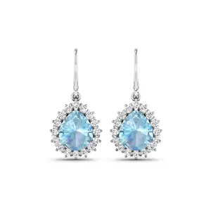 Genuine Aquamarine and Diamond Teardrop Halo Earrings
