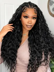Effortless Elegance Lace Braided Wig, Deep Wave Curls Design, Perfect for Stylish Looks, Ideal for Everyday Wear & Special Occasions