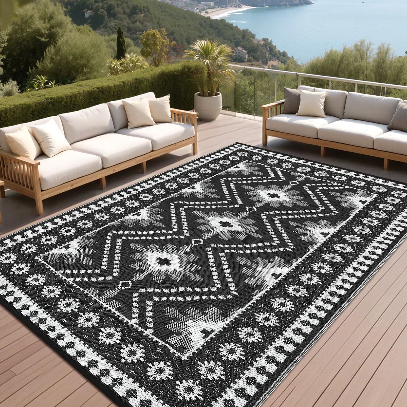 Easy-Clean Outdoor Woven Rug - Modern Collapsible Plastic Carpet - Portable Garden & Camping Mat - Durable Floor Area Rug