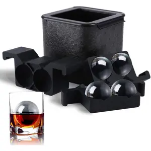 Crystal Clear Ice Ball Maker, 4 Cavity Large Clear Ice Balls Form, 2.5” Round Ice Sphere Trays for Whiskey, Cocktail, Brandy, Bourbon
