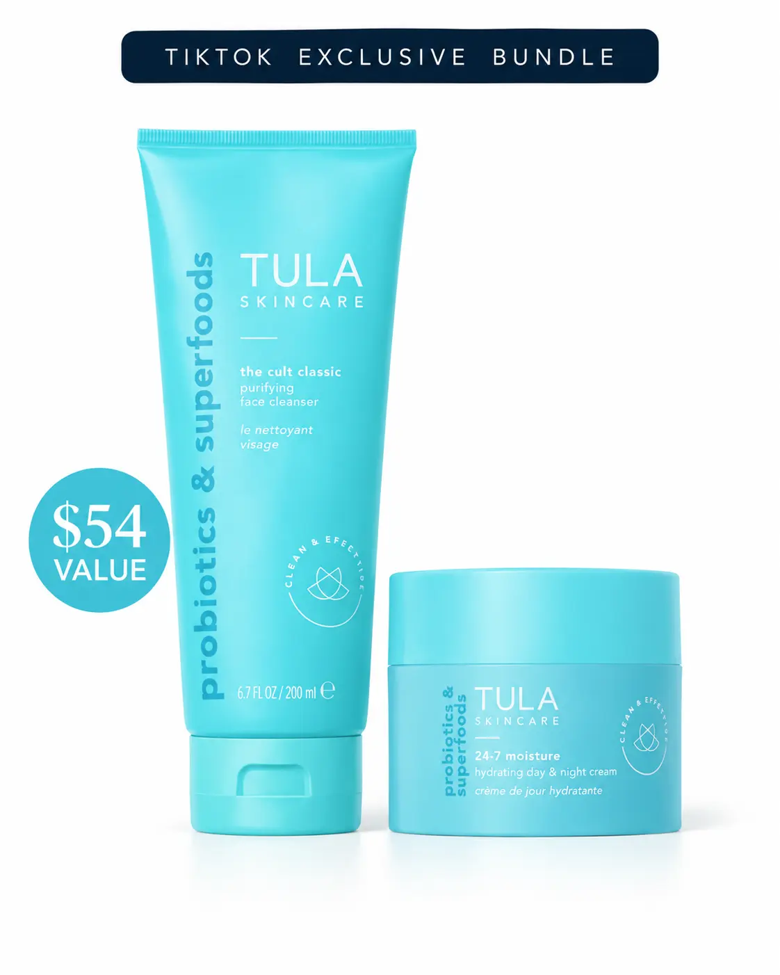 Tula TTS Exclusive Cult Classic Face Cleanser with Prebiotics and Antioxidants & FREE 24/7 Moisturizer Mini Bundle Skincare
