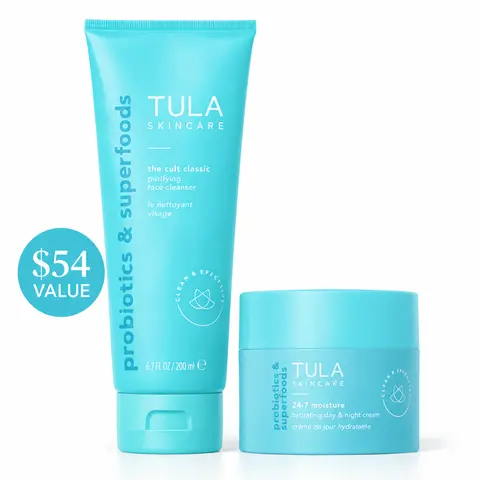 Tula TTS Exclusive Cult Classic Face Cleanser with Prebiotics and Antioxidants & FREE 24/7 Moisturizer Mini Bundle Skincare