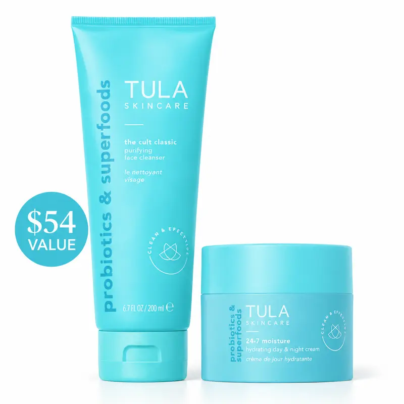 Tula TTS Exclusive Cult Classic Face Cleanser with Prebiotics and Antioxidants & FREE 24/7 Moisturizer Mini Bundle Skincare