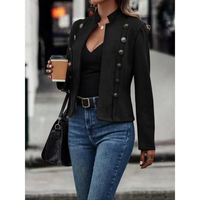 Women's Suede Fit Solid Button Funnel Neck Long Sleeve Trench Coat - Casual Daily/Going Out Outerwear for Fall Winter (Gift), Flattering Body Types