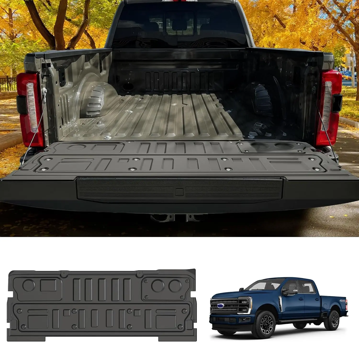 Truck Tailgate Mat for 2023-2025 2026 Ford Super Duty F250/F350/F450 Accessories Vehicle Bed All Weather Truck Tailgate Liner TPE Pickup Protector Mat Black