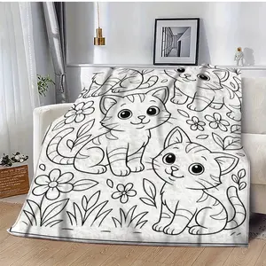 1pc Coloring Page Christmas And Thanksgiving Thickened Flannel Blanket Suitable For Sofa Bed Travel Birthday Anime-themed Gift