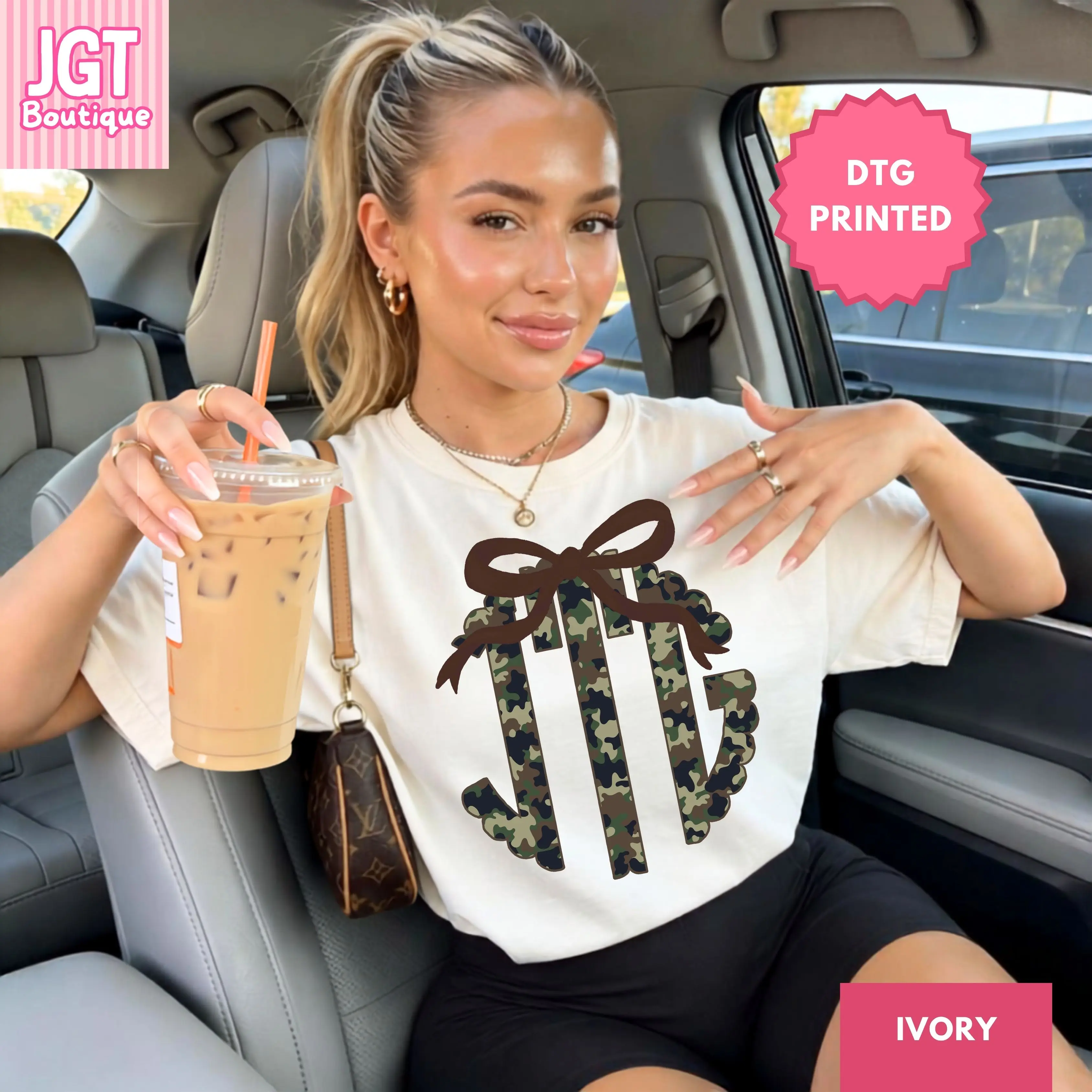 Custom Camo Monogram Shirt ~ (Leave First Name Initial, Last Name Initial, Middle Name Initial in Notes at Checkout), Coquette Bow Monogram Shirt, Custom Name Shirt, Personalized Name Shirt, Custom Monogram Shirt, Camo Monogrammed Shirt