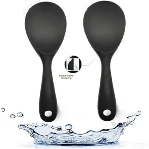 2PCS Silicone Rice Paddle Spoon, Non Stick Heat Resistant Kitchen Utensil for Rice and Mashed Potato, Casual Black