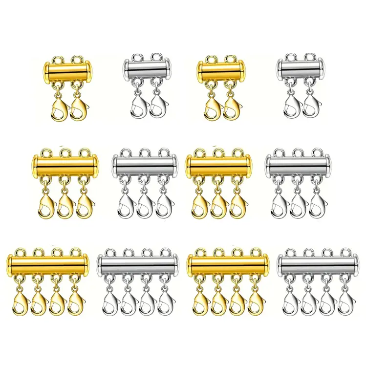 12Pcs Layered Necklace Clasps,3 Size Slide Clasp Lock Necklace Connector for Multi Strands Slide Tube Clasps (Gold and Silver) - Home Improvement.