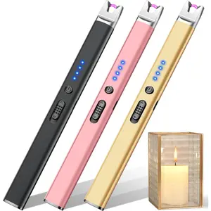3 Pack Candle Lighter Electric USB Rechargeable Plasma Arc Lighter with Safety Lock, Windproof Flameless Long Lighters for Candle, Grill, BBQ, Camping, Gas Stoves (Black,Pink,Blue)