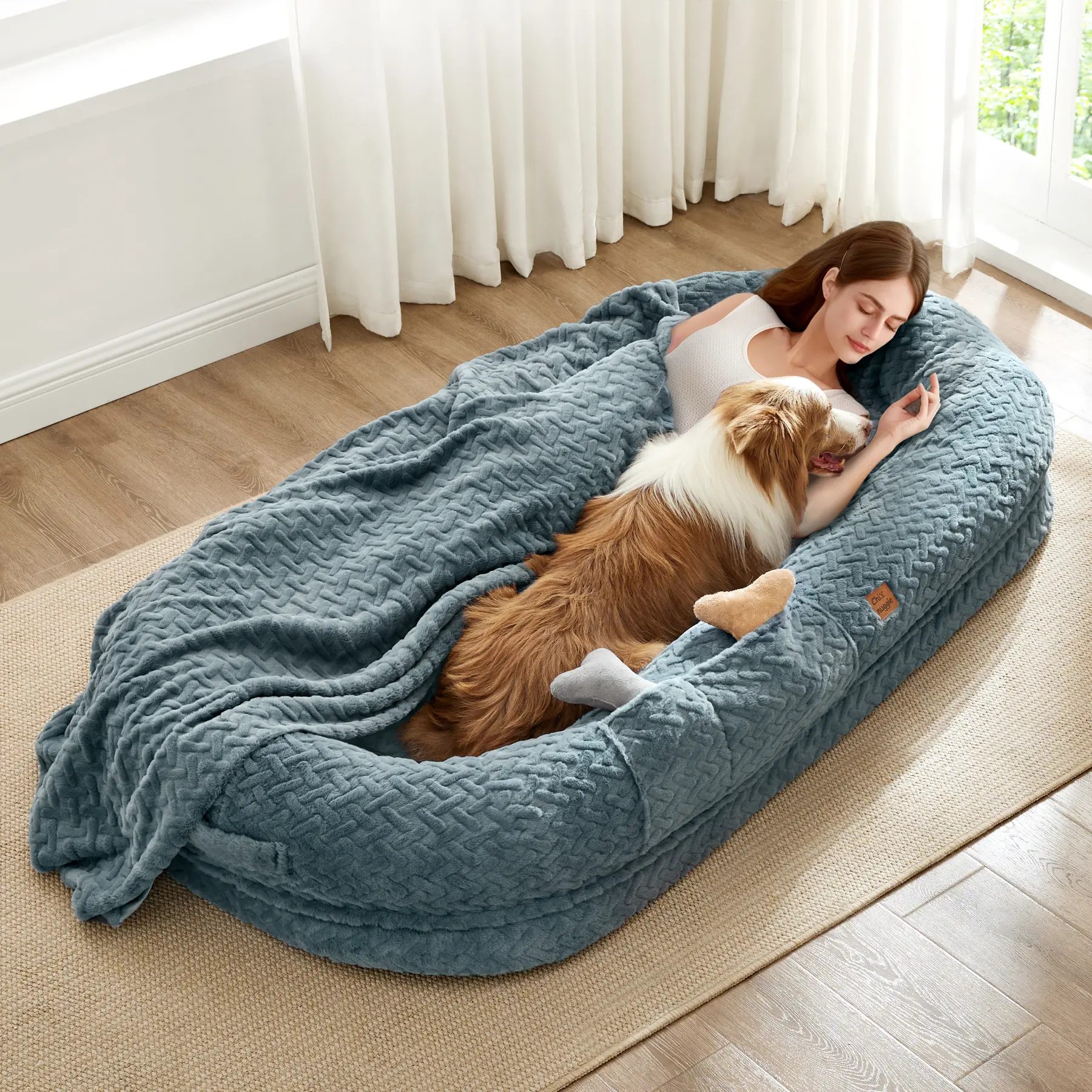 Orthopedic Faux Fur Dog Bed - Full Body Support, Joint Relief, Machine Washable Cover with Side Zips, Unique Plush Fabric, Large Foam Design, Ideal for Napping & Kids' Sleepovers, Safe for Cold Water Gentle Cycle, Dual Zippers