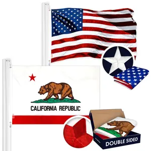 G128 Combo Pack: American USA Flag ToughWeave Series 2x3 Ft Single Sided & California CA  Double Sided 2x3 Ft Double ToughWeave Series | Both Embroidered Polyester, Brass Grommets