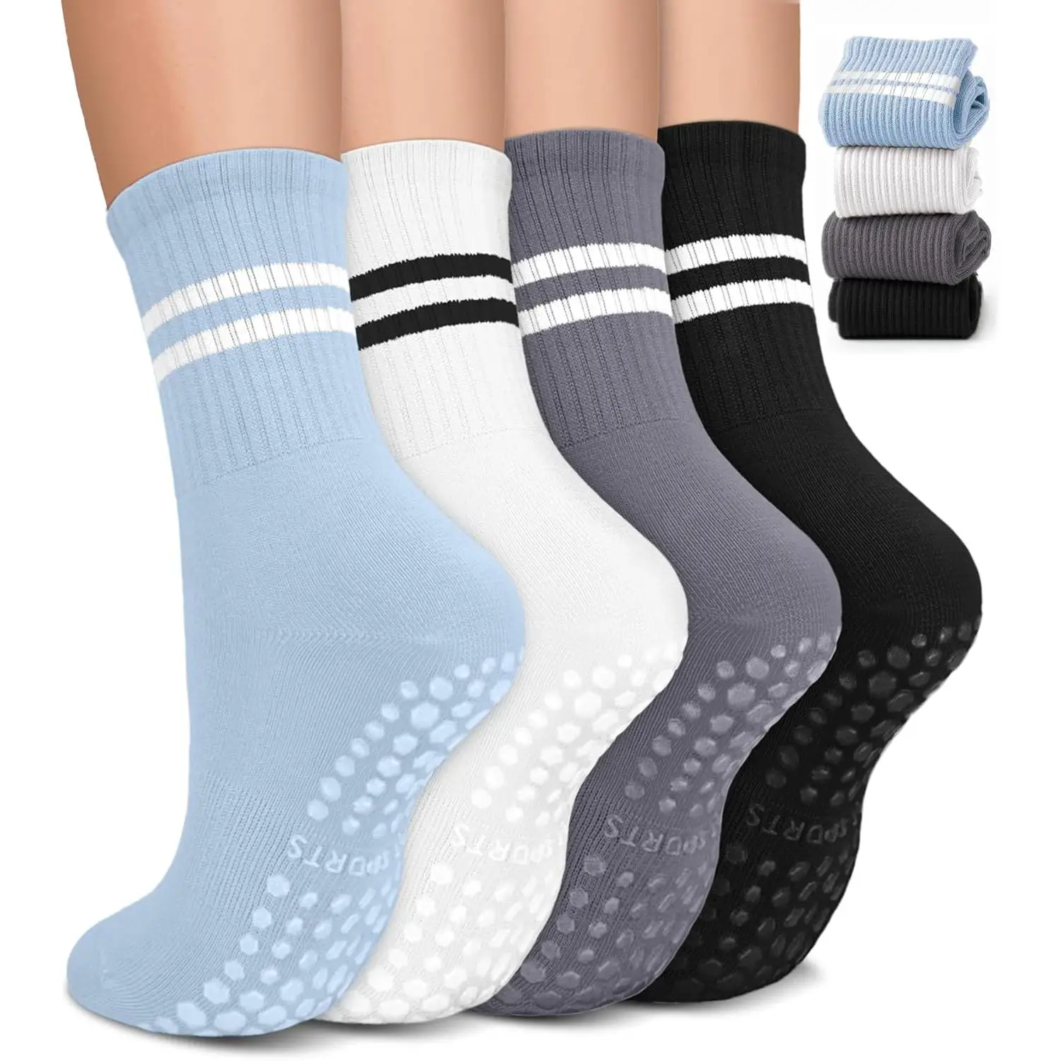 4 Pairs Pilates Socks with Grips for Women,Non-Slip Yoga Athletic Socks for Barre Barefoot Workout Hospital,Hand Tools Kits