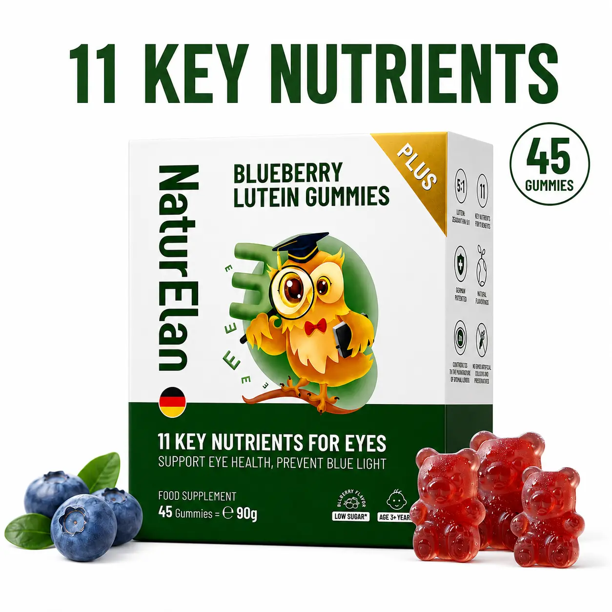 NaturElan Eye Health Gummies with Blueberry & Lutein | Blue Light Support, Eye Comfort & Daily Vision Support for Screen Users | 45-Day Supply Supplement Vitamin