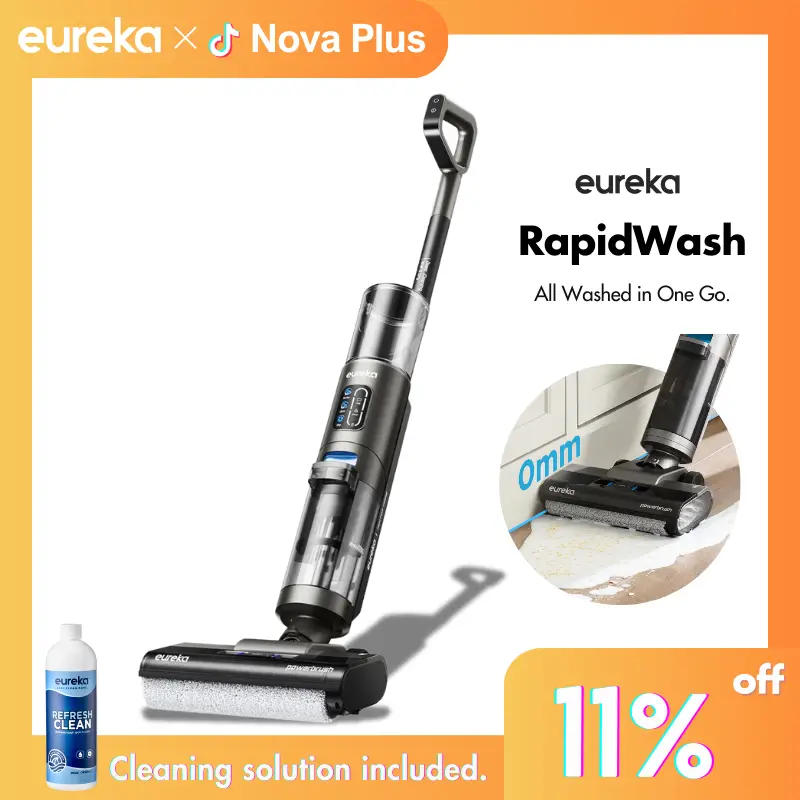 Eureka Cordless Wet Dry Cleaner, 170° Reclinable, Hot Air Drying Self Cleaning Vacuum and Mop Combo, Good for Hard Floors Pet Hair Sticky Messes, Rapi