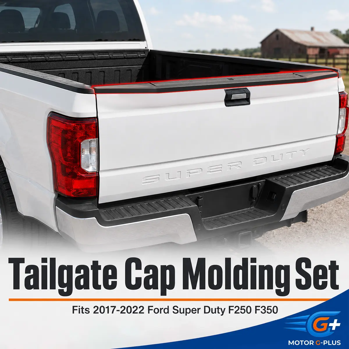 MOTOR GPLUS ABS Plastic Complete Tailgate Cap Molding Set - High-Quality, Lightweight, Paintable Chrome Trim for 2017-2022 Ford Super Duty F250/F350 Semi Truck with Integrated Step, Car Vehicle Decoration, Semi Truck Accessories, Paint Matched, Tailgate M