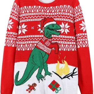 Men's Ugly Christmas Sweater Holiday Party Knitted Pullover Xmas Sweater Dinosaur