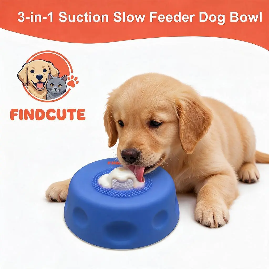 FINDCUTE 3-in-1 Interactive Enrichment Slow Feeder Dog Lick Bowl - Food-Grade Silicone, Hygienic Seamless Flat Surface, Detachable Parts for Deep Cleaning, Safe for Fast Eaters to Slow Eating, Reduce Bloat, Less Mess