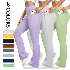 Women's High Waist Bootcut Yoga Pants with Slimming Effect and Convenient Pockets - Perfect for Fitness and Workout Activities woman solid Athletic Leggings Ruched Sports Flare Skinny Sportswear Gym Outfits