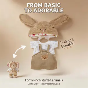 TEDDY HUGGY Adorable Teddy Bear Collection - Brown Long-Eared Rabbit Dress Paired with a Cute Teddy Bear - 12 Inches Tall - Soft Plush Toy with Movable Joints - The Perfect Gift for Any Age.