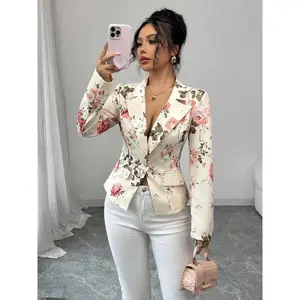 Elegant Floral Print Women's Blazer Jacket, Simple Style Ladies Suit Coat, Perfect for Office & Casual Wear, Stylish Outerwear