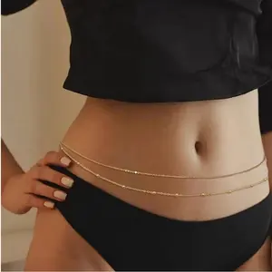 Sexy Bikini Transparent Rhinestone Waist Chain for Female Pop Spicy Girl Sparkling Diamond Body Chain with Metal Coating 80-100cm