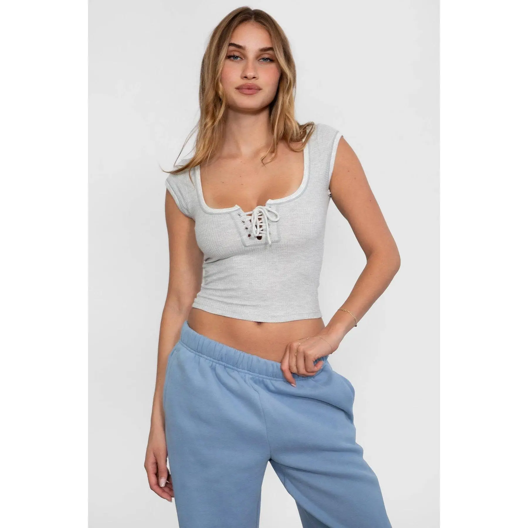 Lace Up Ribbed Top