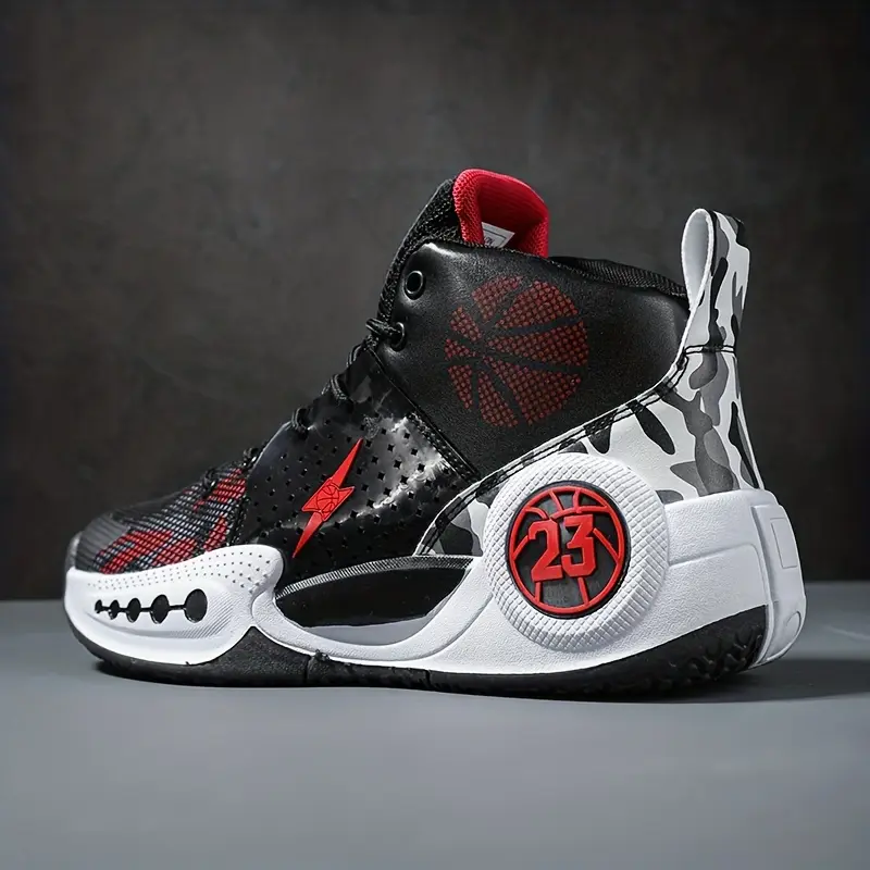 UYCEKK Men'S High-top Sports Casual Basketball Shoes| Upper, TPR Sole, Fabric Lining, Lace-up Closure, Round Toe, Geometric Pattern, Mid Top Design, All-season Wear