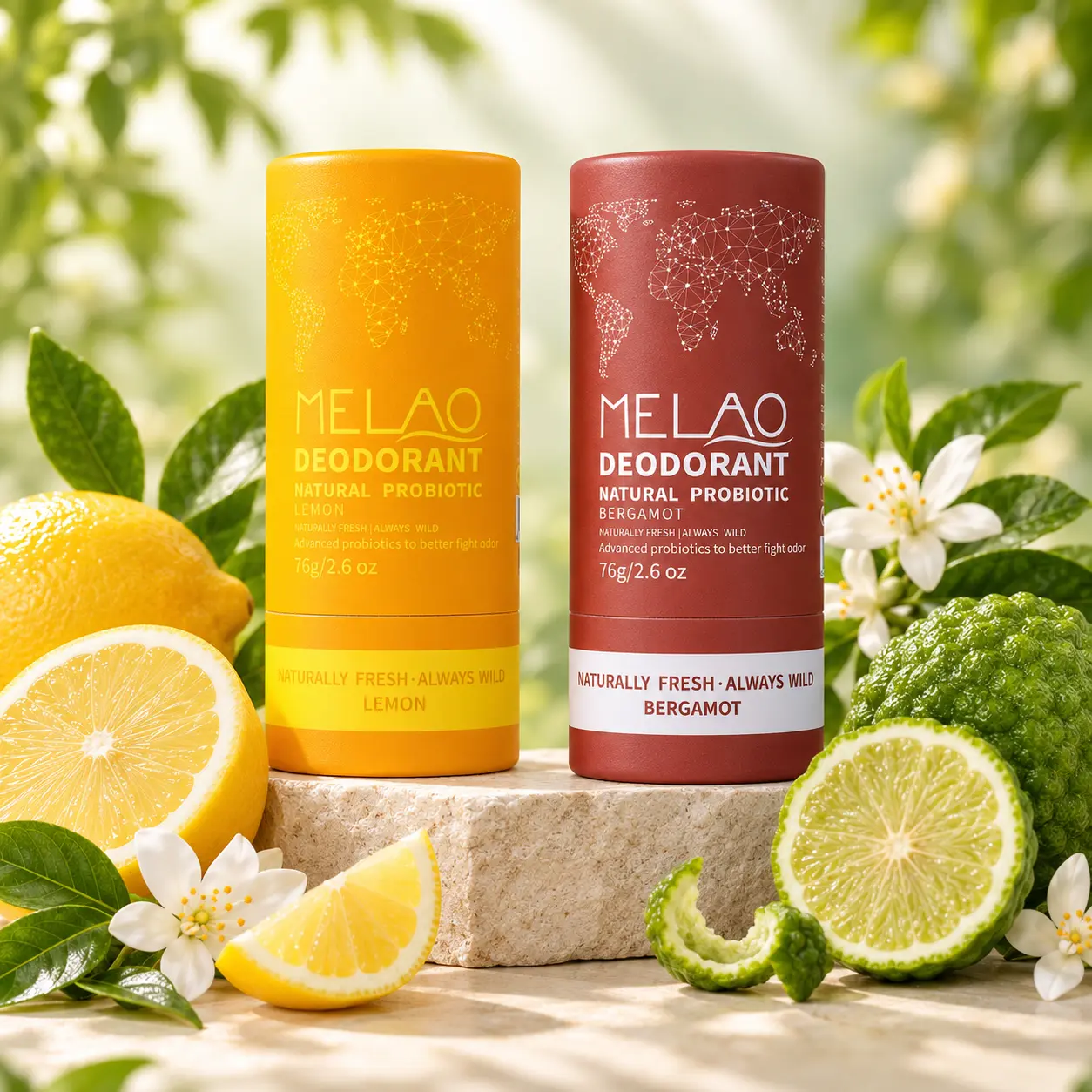 Solid Deodorant Stick with Lemon & Bergamot Scent Options, Daily Underarm Care Stick, Compact Personal Care for Home, Gym & Travel, 76 g / 2.6 oz