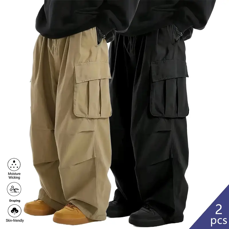 Life Keeps Moving men’s casual cargo pants, 2-pack / 1-pack, street style, multi-pocket practical long pants, solid color loose cargo pants, skin-friendly, comfortable, breathable, Father’s Day gift