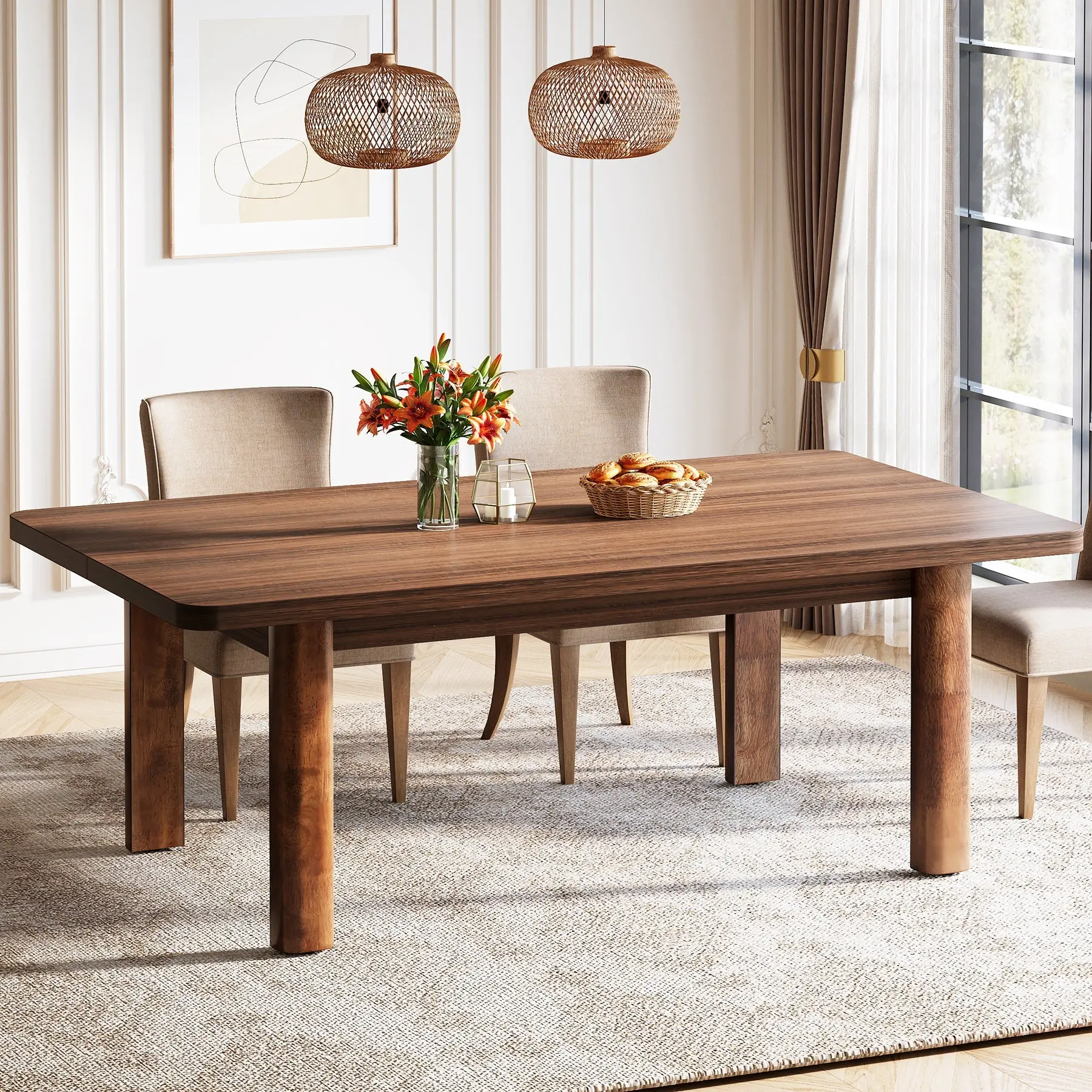 Spaco Farmhouse Dining Table for 4-6 People, 63‘’ Large Wood Rectangle Kitchen Table, Dinner Table Kitchen & Dining Room Furniture with with Solid Wood Legs