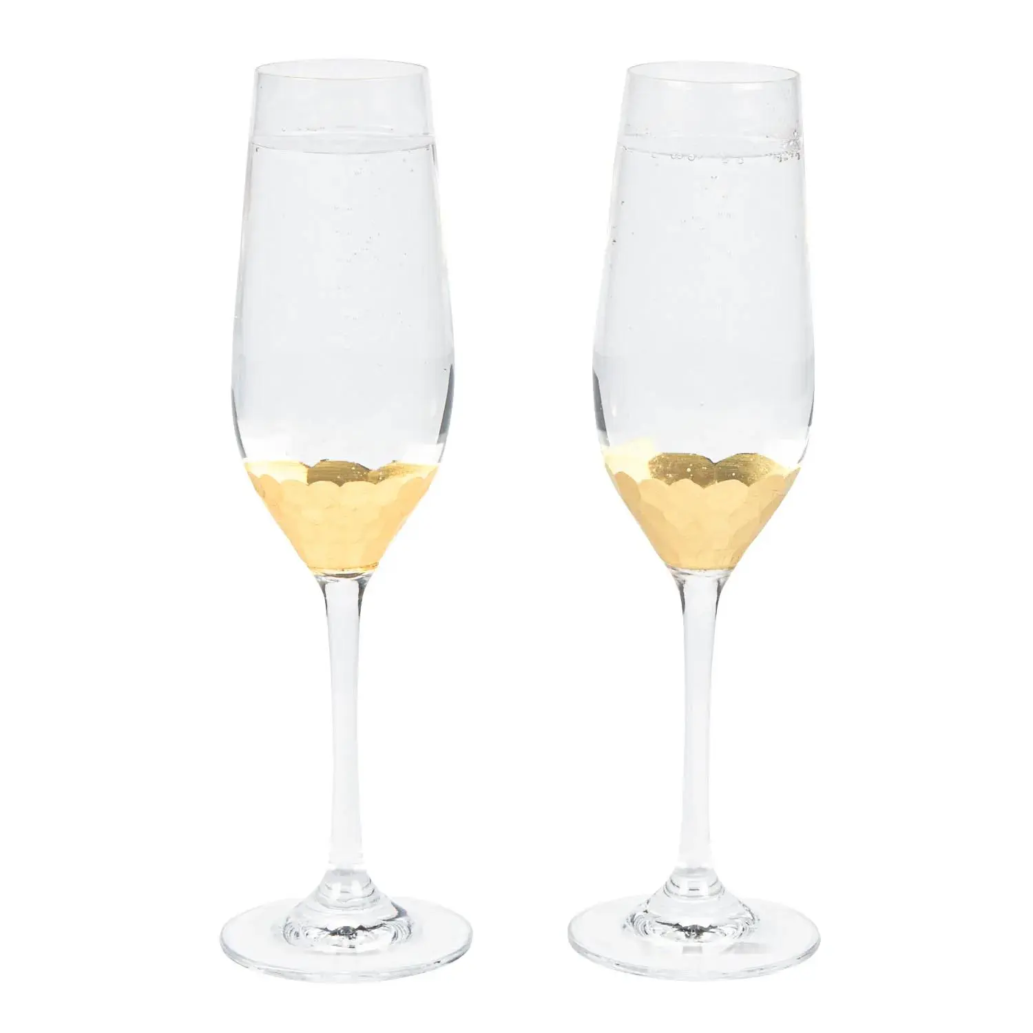 8 oz Gold Scalloped Wedding Toasting Champagne Flutes - 2 Ct. Wine Glass Set, Decorative, Stylish Drinkware, Party Wine Glasses, Decorative Glasses, Drinking Glassware