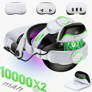 VR Headset Strap for Meta Quest 3S/3/2, 10000 mAhX2 Hot-Swap Batteries and Dock Station for Oculus Head Strap Extend 6-10Hrs,Dual Dial Adjustable Head Strap for Weight Balance&Reduce Pressure