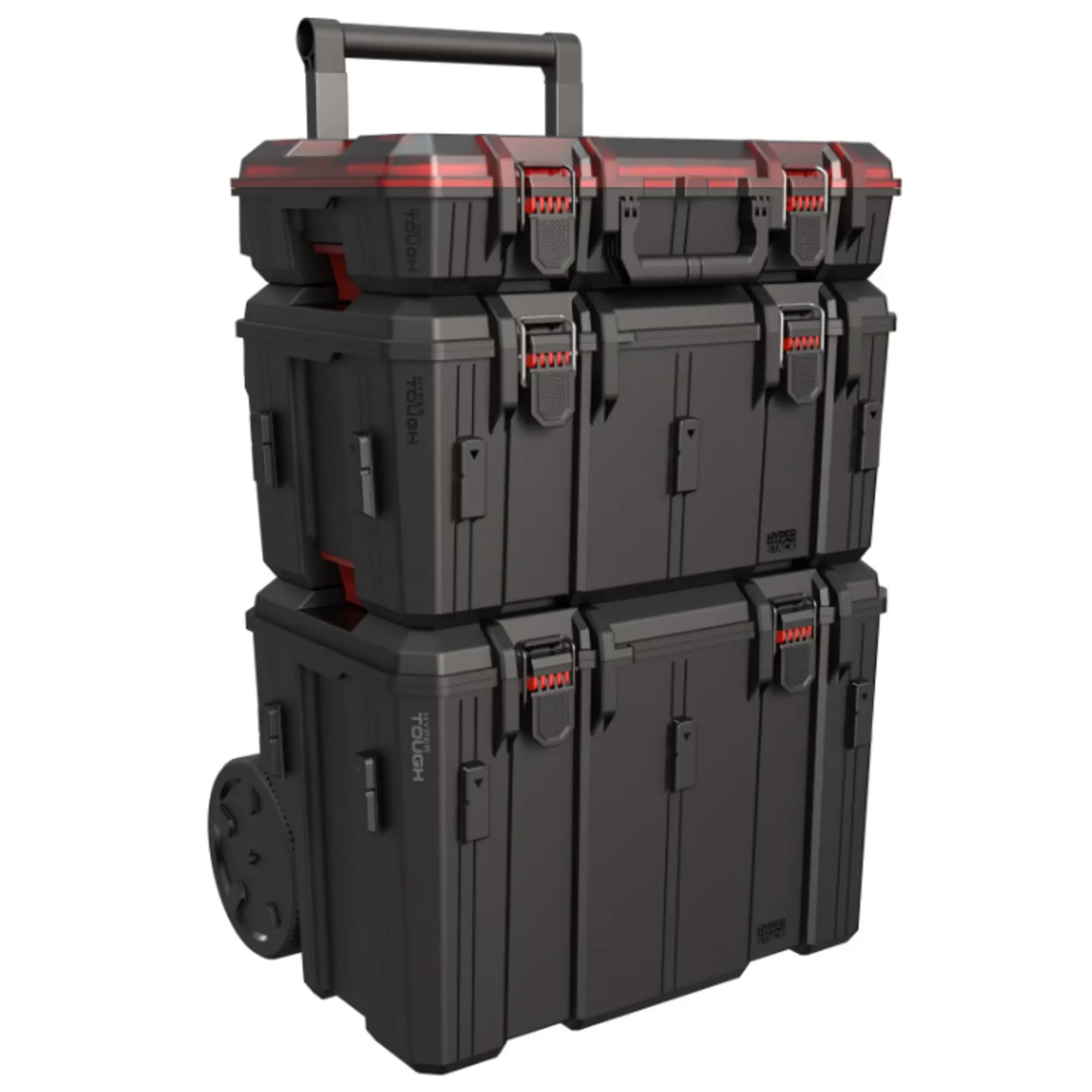 Hyper Tough Hyper Stack 3-Piece Modular Rolling Toolbox System, Black Hyper Tough Hyper Stack 3-Piece Modular Rolling Toolbox System, Black