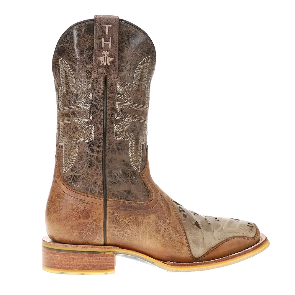 Tin Haul Mens High Roller Embroidered Tooled Inlay Square Toe Pull On  Casual Boots Mid Calf - Brown